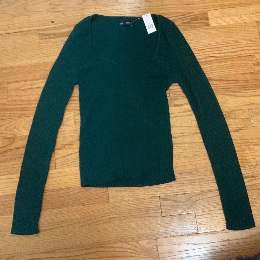 Gap Green Knit Longsleeve with Sweetheart Neckline